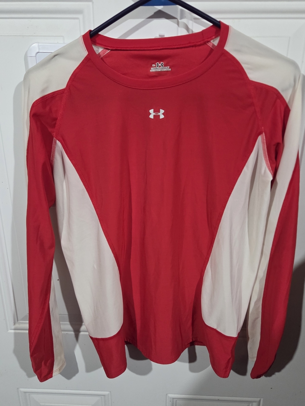 Under Armour Red and Cream Long-Sleeve Performance Top